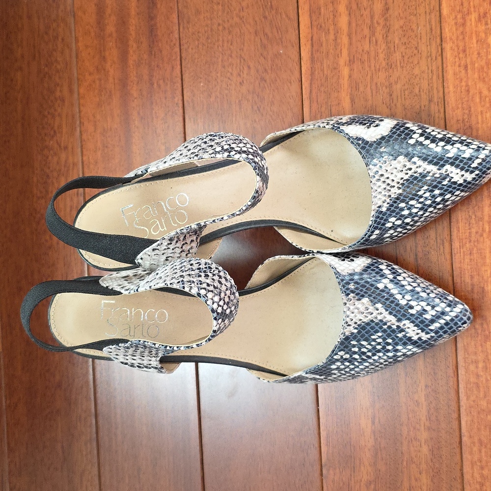 Franco Sarto Lima Leather High Heels Women’s Size 8M Black Faux Snake Skin